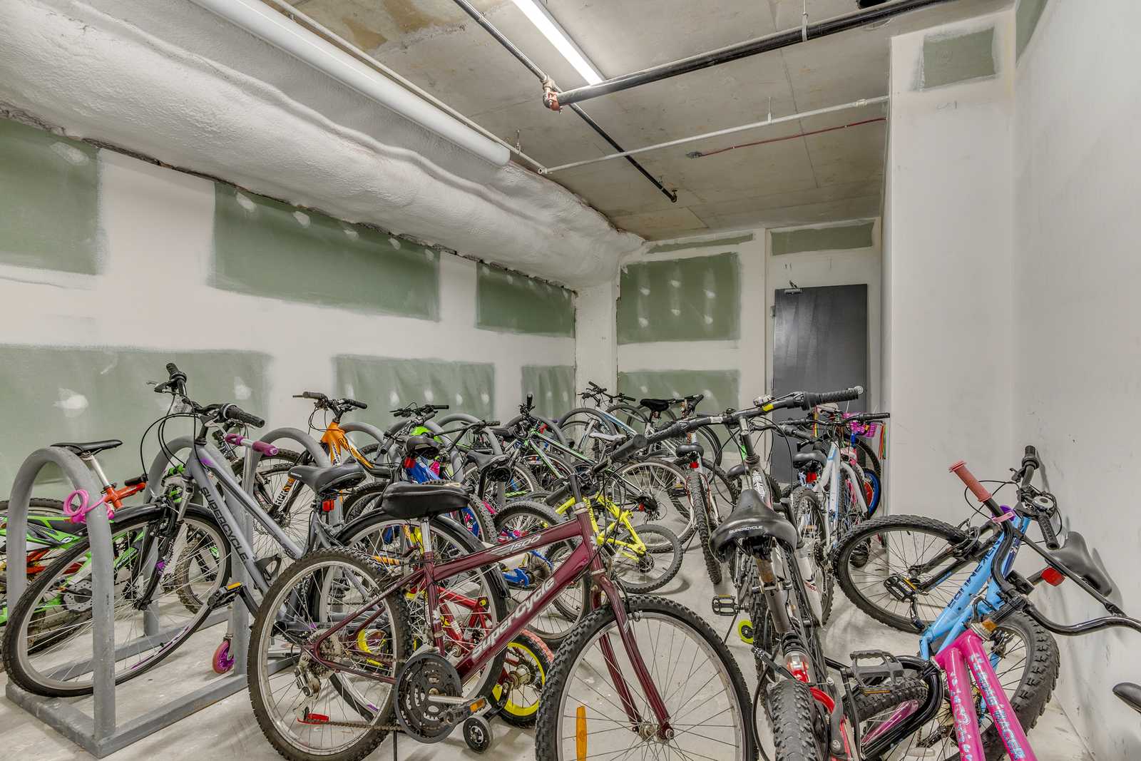 Secure indoor bike storage room